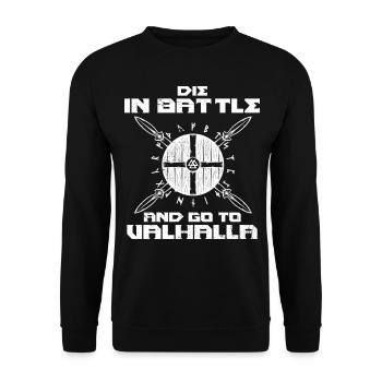 Im Kampf sterben und nach Walhalla gehen - Unisex Pullover - Schwarz - Vorne - Alina (178cm) & Michal (187cm)