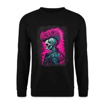 Synthwave Zombie Skull - Unisex Sweatshirt - black - Front - Alina (178cm) & Michal (187cm)