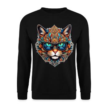Cool Steampunk Cat with Glasses - Unisex Sweatshirt - black - Front - Alina (178cm) & Michal (187cm)