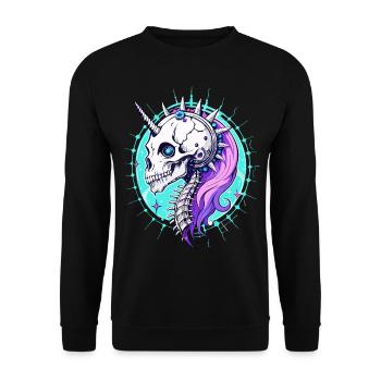 Unicorn Skull // Totenkopf Einhorn // Pink FS0033 - Unisex Pullover - Schwarz - Vorne - Alina (178cm) & Michal (187cm)
