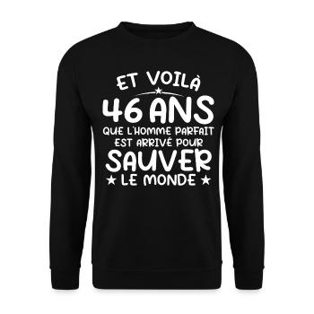 46 Jahre alt Geschenk 46 Jahre Original Geschenk Männer 46 Jahre alt - Unisex Pullover - Schwarz - Vorne - Alina (178cm) & Michal (187cm)