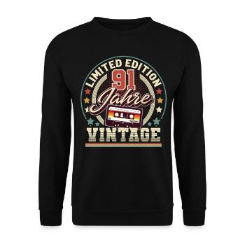 91. Geburtstag Vintage - Unisex Pullover - Schwarz - Vorne - Alina (178cm) & Michal (187cm)