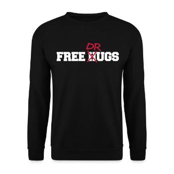 Free Hugs Drugs lustiger Party Drogen Fun Spruch - Unisex Pullover - Schwarz - Vorne - Alina (178cm) & Michal (187cm)