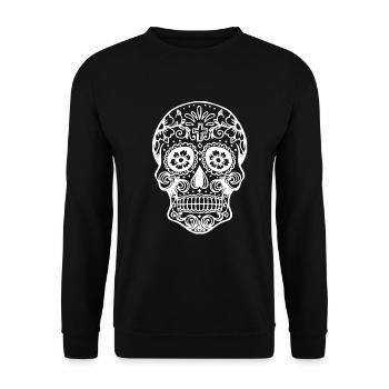 Mexiko Dia de Muertos Totenkopf Geschenk - Unisex Pullover - Schwarz - Vorne - Alina (178cm) & Michal (187cm)