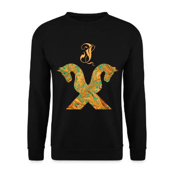 pferdegiebel e 95 j - Unisex Pullover - Schwarz - Vorne - Alina (178cm) & Michal (187cm)