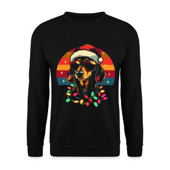 Teckel avec chapeau de Père Noël et lunettes de soleil - Sweat-shirt Unisexe - noir - Devant - Alina (178cm) & Michal (187cm)