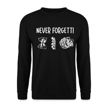 Never Forgetti Spaghetti Nudeln Pasta Geschenk - Unisex Pullover - Schwarz - Vorne - Alina (178cm) & Michal (187cm)