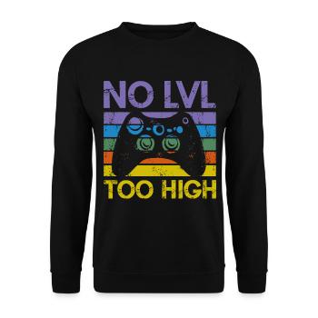 Trendiges Gamer Shirt – "NO LVL TOO HIGH" - Unisex Pullover - Schwarz - Vorne - Alina (178cm) & Michal (187cm)