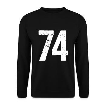 74 Zahlen Weiß - Unisex Pullover - Schwarz - Vorne - Alina (178cm) & Michal (187cm)