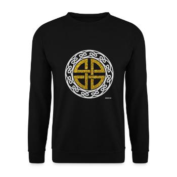 Keltischer Schildknoten Thor Schutzsymbol Gold - Unisex Pullover - Schwarz - Vorne - Alina (178cm) & Michal (187cm)