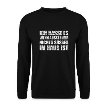 Lustiger Spruch: Hasse wenn nichts süsses im Haus - Unisex Pullover - Schwarz - Vorne - Alina (178cm) & Michal (187cm)