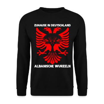 Albanien Wurzeln - Albaner Adler Spruch - Unisex Pullover - Schwarz - Vorne - Alina (178cm) & Michal (187cm)