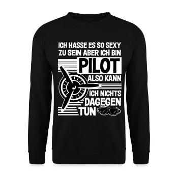 Pilot - Sexy Flieger Spruch - Unisex Pullover - Schwarz - Vorne - Alina (178cm) & Michal (187cm)