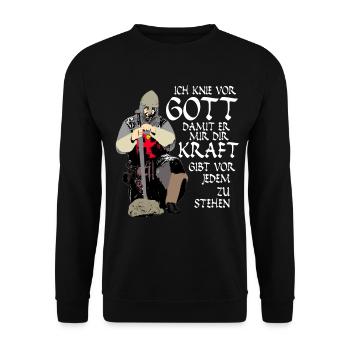Mittelalter Kreuzritter Deus Vult Spruch - Unisex Pullover - Schwarz - Vorne - Alina (178cm) & Michal (187cm)