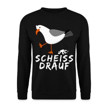 Möwe - lustiger Scheiss drauf Spruch - Unisex Pullover - Schwarz - Vorne - Alina (178cm) & Michal (187cm)