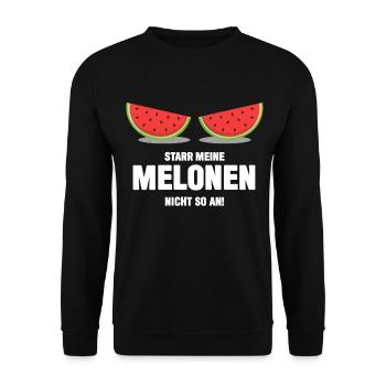 Melonen - lustiger Brust Brüste Spruch - Unisex Pullover - Schwarz - Vorne - Alina (178cm) & Michal (187cm)
