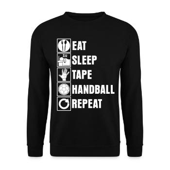 Eat Sleep Tape Handball Repeat Spruch - Unisex Pullover - Schwarz - Vorne - Alina (178cm) & Michal (187cm)