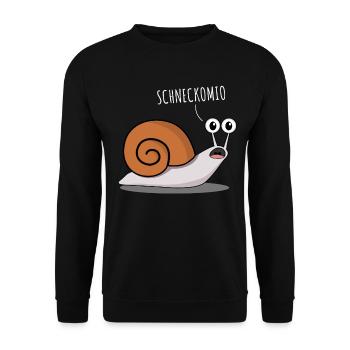 Schnecke - lustiger Spruch Schneckomio - Unisex Pullover - Schwarz - Vorne - Alina (178cm) & Michal (187cm)