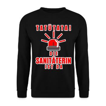 Sanitäterin im Rettungsdienst Spruch - Unisex Pullover - Schwarz - Vorne - Alina (178cm) & Michal (187cm)