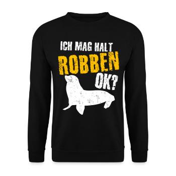 Robbe - lustiger ich mag Robben Spruch - Unisex Pullover - Schwarz - Vorne - Alina (178cm) & Michal (187cm)