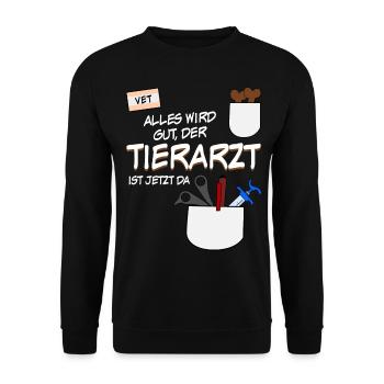 Tierarzt - lustiger Spruch mit Leckerli - Unisex Pullover - Schwarz - Vorne - Alina (178cm) & Michal (187cm)