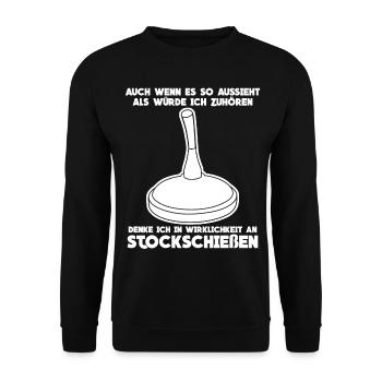 Stockschießen lustiger Eisstock Spruch - Unisex Pullover - Schwarz - Vorne - Alina (178cm) & Michal (187cm)