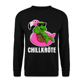 Chillkröte - Schildkröte auf Flamingo - Unisex Pullover - Schwarz - Vorne - Alina (178cm) & Michal (187cm)