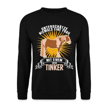 Irish Tinker lustiger Pferde Spruch - Unisex Pullover - Schwarz - Vorne - Alina (178cm) & Michal (187cm)