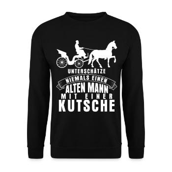 Kutscher Spruch lustige Kutsche - Unisex Pullover - Schwarz - Vorne - Alina (178cm) & Michal (187cm)