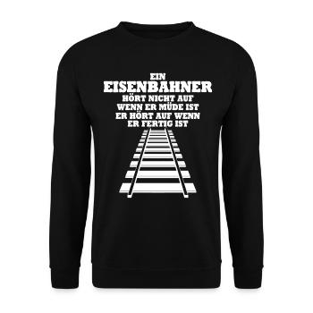 Eisenbahner Eisenbahn Bahngleise Spruch - Unisex Pullover - Schwarz - Vorne - Alina (178cm) & Michal (187cm)