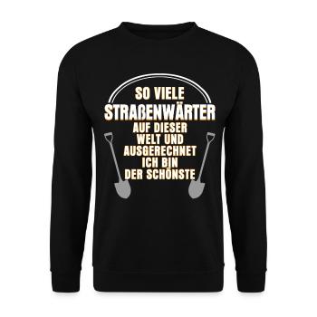 Straßenwärter Spruch Straßenbau lustig - Unisex Pullover - Schwarz - Vorne - Alina (178cm) & Michal (187cm)