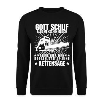 Kettensägen - Holzfäller Spruch lustig - Unisex Pullover - Schwarz - Vorne - Alina (178cm) & Michal (187cm)