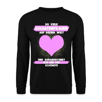 Soldatenfrau Soldaten Spruch Witz - Unisex Pullover - Schwarz - Vorne - Alina (178cm) & Michal (187cm)