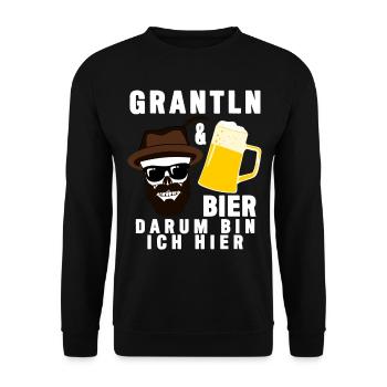 Grantler Spruch bayrisch mit Bier - Unisex Pullover - Schwarz - Vorne - Alina (178cm) & Michal (187cm)