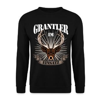 Grantler im Einsatz Spruch bayrisch - Unisex Pullover - Schwarz - Vorne - Alina (178cm) & Michal (187cm)
