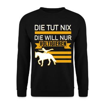 Voltigieren Voltigierer Spruch - Unisex Pullover - Schwarz - Vorne - Alina (178cm) & Michal (187cm)