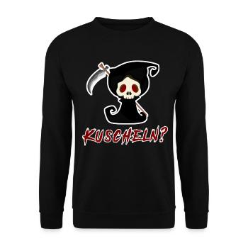 Sensenmann Spruch lustig - Unisex Pullover - Schwarz - Vorne - Alina (178cm) & Michal (187cm)
