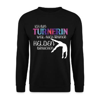 Turnen Handstand Spruch Trainer - Unisex Pullover - Schwarz - Vorne - Alina (178cm) & Michal (187cm)