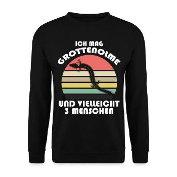 Grottenolm Grottenolme Spruch Retro - Unisex Pullover - Schwarz - Vorne - Alina (178cm) & Michal (187cm)