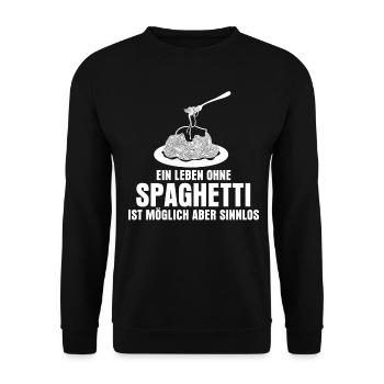 Spaghetti Spruch - Unisex Pullover - Schwarz - Vorne - Alina (178cm) & Michal (187cm)