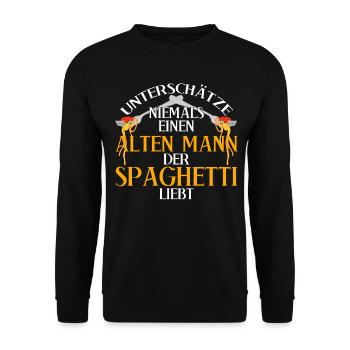 Spaghetti Spruch - lustig - Unisex Pullover - Schwarz - Vorne - Alina (178cm) & Michal (187cm)
