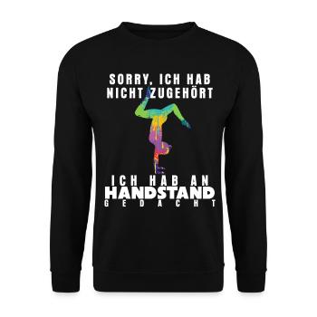 Handstand Turnen - Turnerin Spruch - Unisex Pullover - Schwarz - Vorne - Alina (178cm) & Michal (187cm)