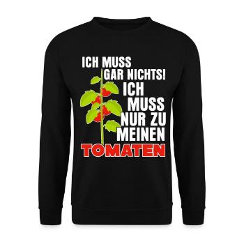 Tomaten Spruch Tomate - Unisex Pullover - Schwarz - Vorne - Alina (178cm) & Michal (187cm)
