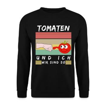 Tomaten und Ich Tomate Spruch - Unisex Pullover - Schwarz - Vorne - Alina (178cm) & Michal (187cm)