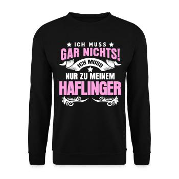 Haflinger - Pferde Spruch - Unisex Pullover - Schwarz - Vorne - Alina (178cm) & Michal (187cm)