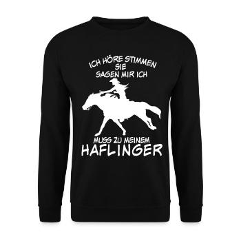 Haflinger - Pferde Spruch - Unisex Pullover - Schwarz - Vorne - Alina (178cm) & Michal (187cm)