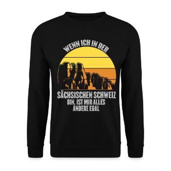 Sächsische Schweiz Retro Spruch - Unisex Pullover - Schwarz - Vorne - Alina (178cm) & Michal (187cm)