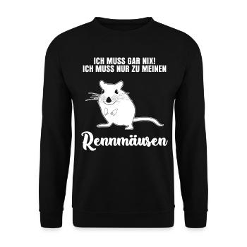 Rennmaus Spruch - Unisex Pullover - Schwarz - Vorne - Alina (178cm) & Michal (187cm)