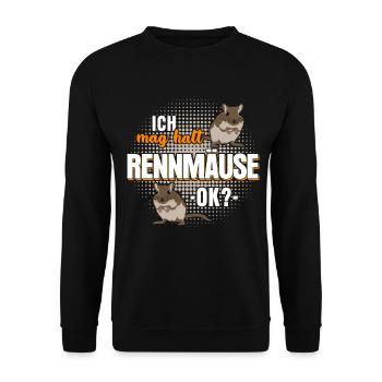 Rennmaus Rennmäuse Gerbil Spruch - Unisex Pullover - Schwarz - Vorne - Alina (178cm) & Michal (187cm)