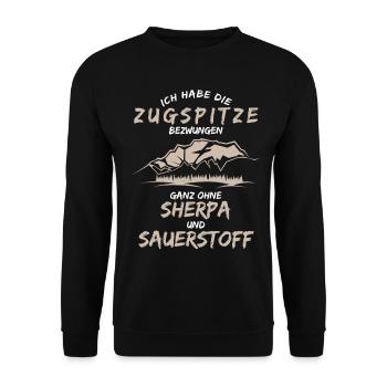 Zugspitze Zugspitzbahn Spruch lustig - Unisex Pullover - Schwarz - Vorne - Alina (178cm) & Michal (187cm)